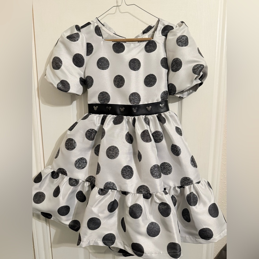 Disney designer Girls Black and White Polka Dot Party Dress EUC 7/8